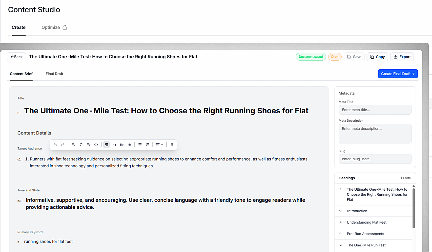 Create Content analytics